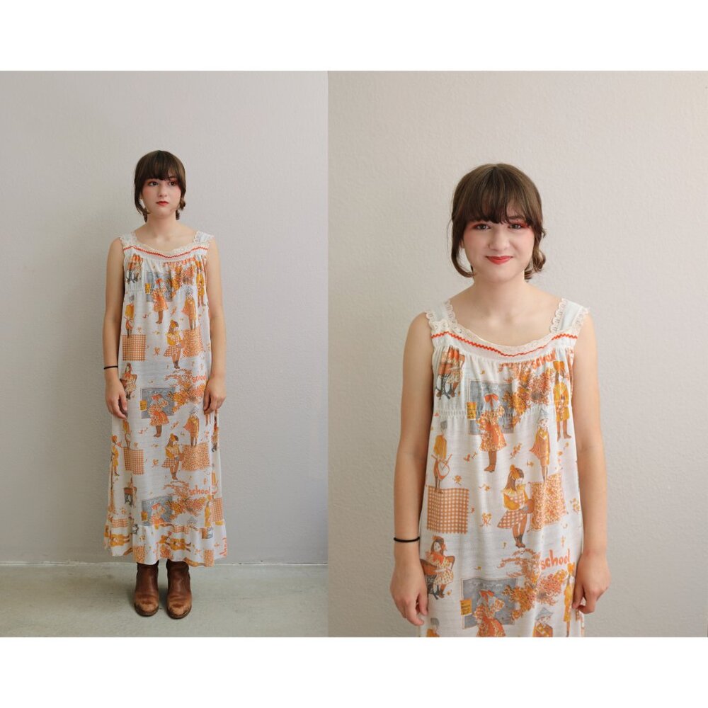 1970s Carter's Autumn School Prairie Dress or 70s Nightgown ~ Women's XXS to XS